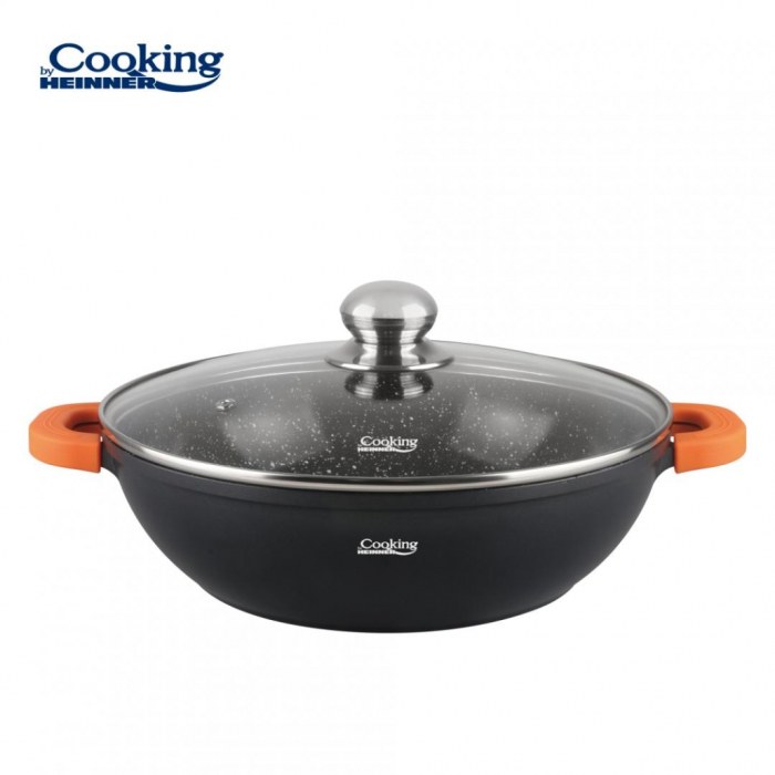 Cratita aluminiu turnat cu capac 32x8.5CM 5.5L ceramic negru Heinner