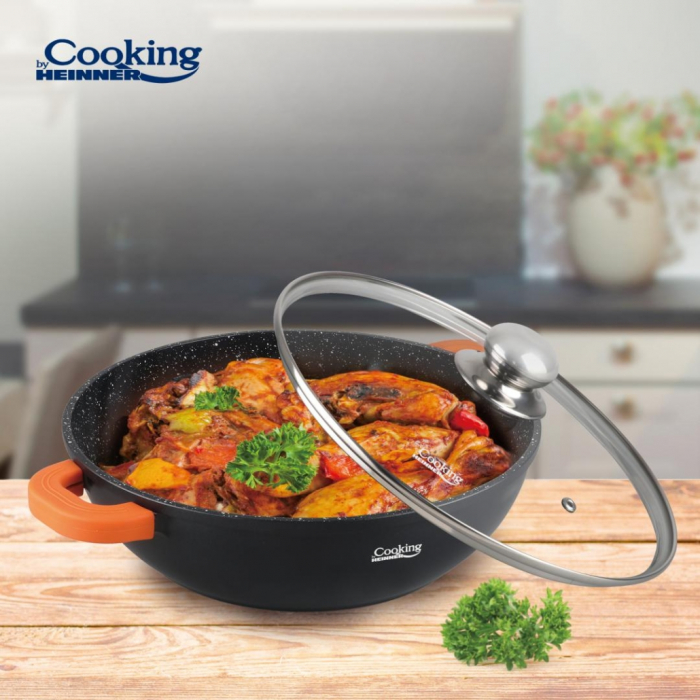 Heinner Cratiță cu Capac, Aluminiu Turnat, Acoperire Ceramică Negru Marmorat, 28x8 cm, 4.1L – Performanță și Eleganță în Bucătărie [2]
