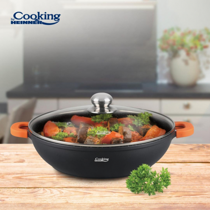 Heinner Cratiță cu Capac, Aluminiu Turnat, Acoperire Ceramică Negru Marmorat, 28x8 cm, 4.1L – Performanță și Eleganță în Bucătărie [4]