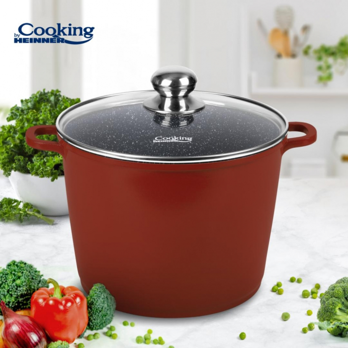 Heinner oală aluminiu cu acoperire din ceramică cu capac din sticlă interior exterior din ceramică aluminiu turnat 24x18cm 8,2l [2]