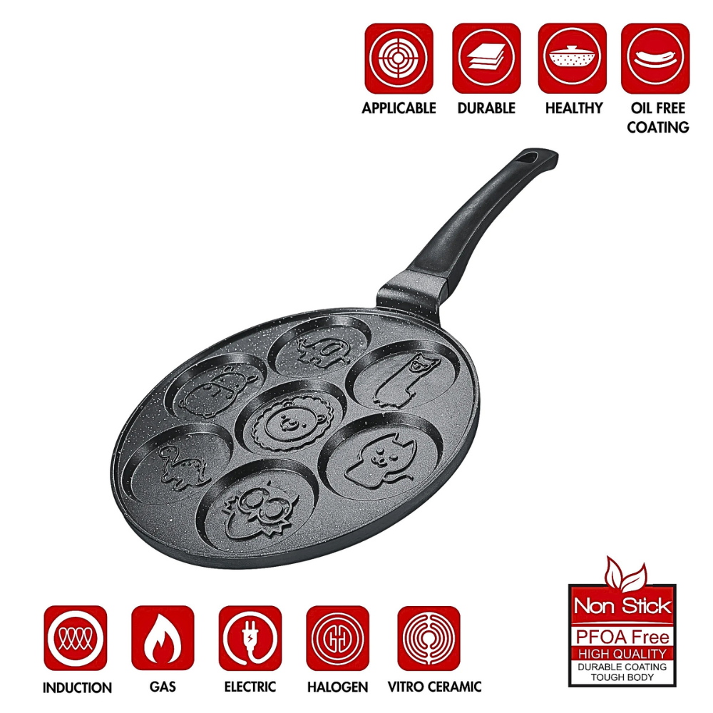Herzberg Tigaie pentru Clătite / 26 cm / Acoperire cu Marmură / 7 Animale [2]