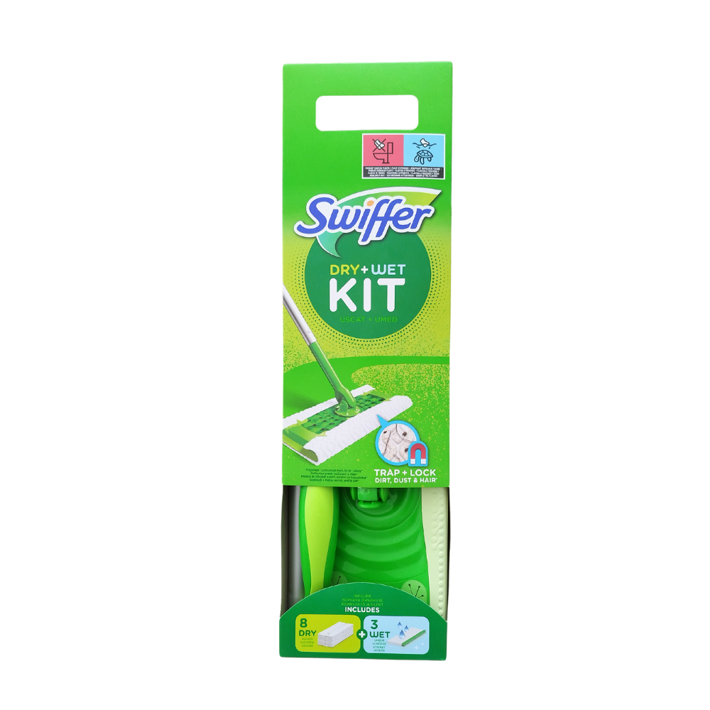 Kit Mop Plat + 8 Rezerve Uscate Si 3 Umede Swiffer