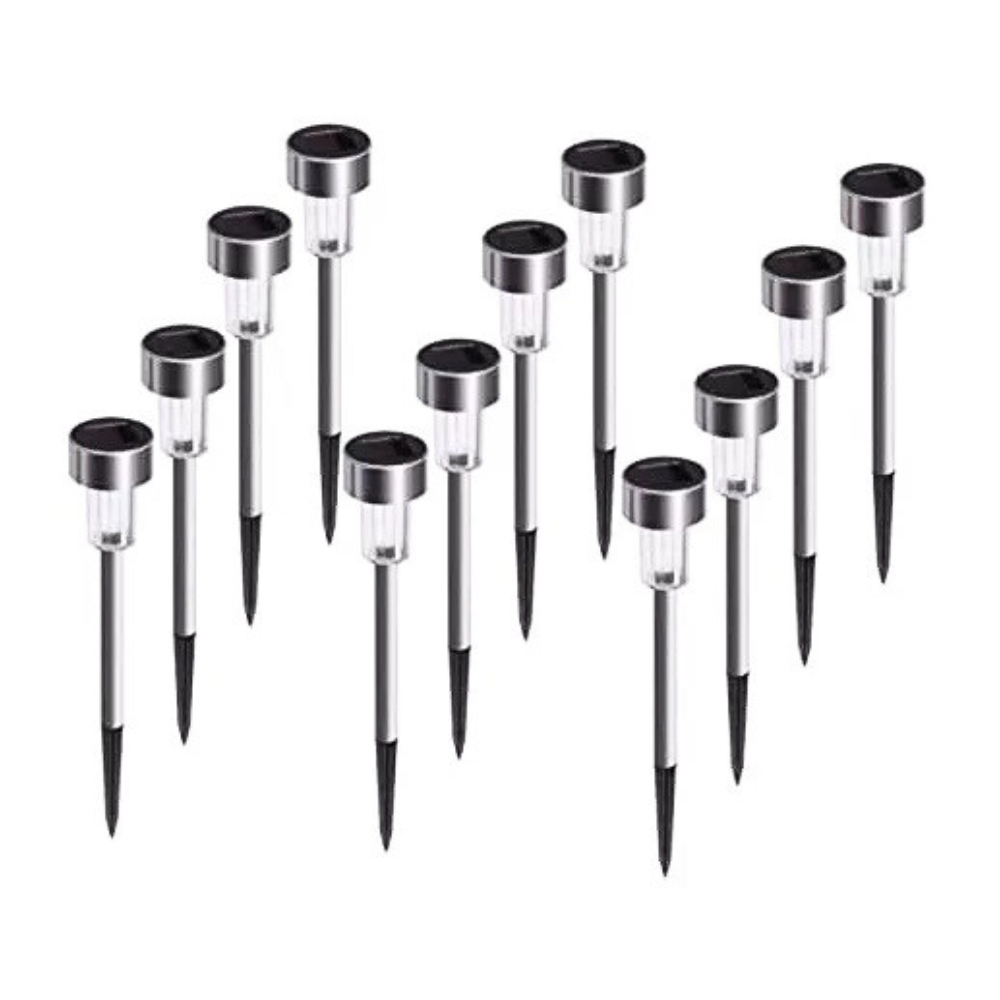 Lampa Solara Exterioara Set 12 BUC pentru Gradina Argintiu cu Negru 30 cm