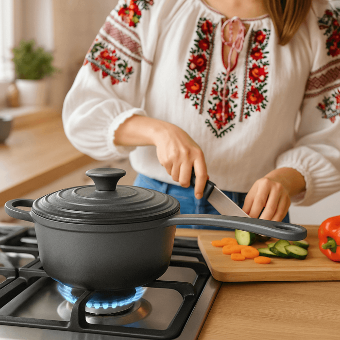 Marble Grey Cratita Heinner Fonta Emailata cu Coada si Capac 2.5L 24x8cm [2]