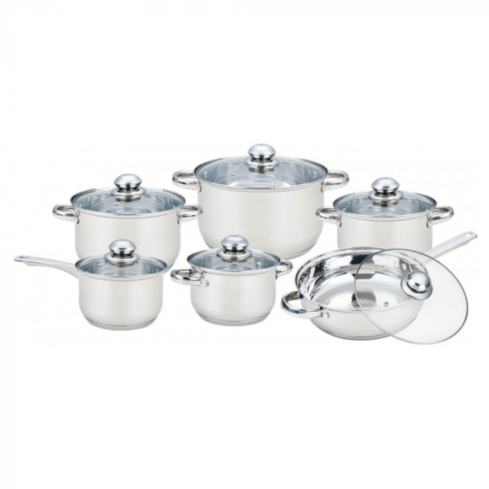 Set 12 piese  6 cratite din inox cu capace din sticla Grunberg