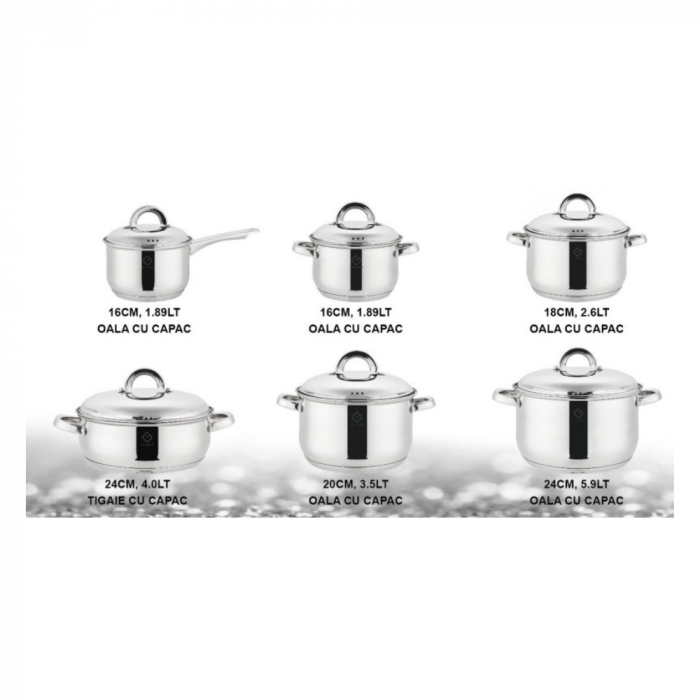 Set 12 piese – 6 vase din inox cu capace din inox, Grunberg [2]