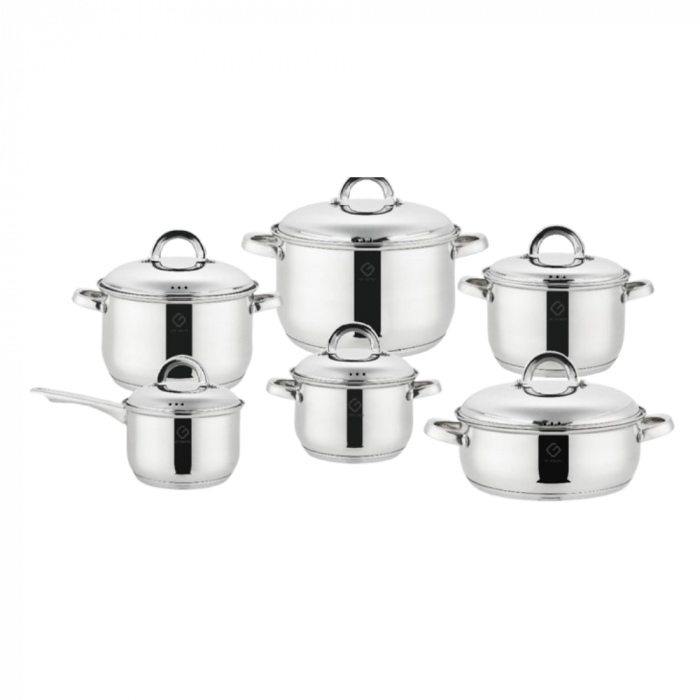 Set 12 piese  6 vase din inox cu capace din inox Grunberg