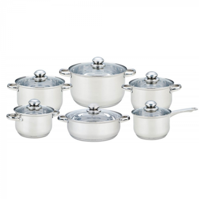 Set 12 piese 6 vase din inox cu capace din sticla Grunberg