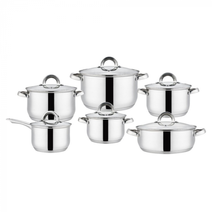 Set 12 piese – 6 vase din inox cu capace din sticlă, Grunberg [2]