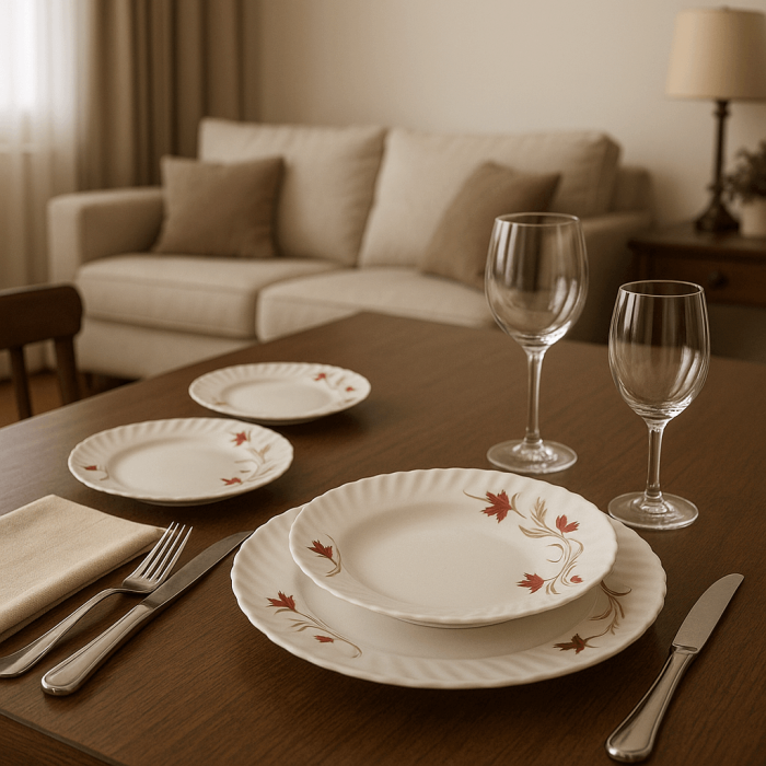 Set 18 Piese Veselă din Sticlă Opal Model Floral Elegant [2]