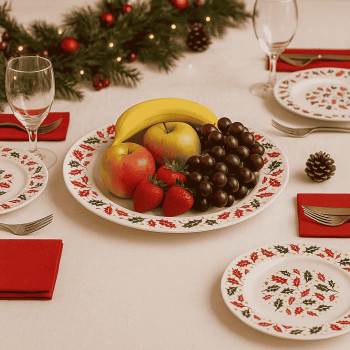 Set 2 Platouri Opal cu Decor Frunzulițe Roșii și Verzi 32.5 cm [2]