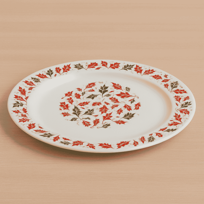 Set 2 Platouri Opal cu Decor Frunzulițe Roșii și Verzi 32.5 cm [1]