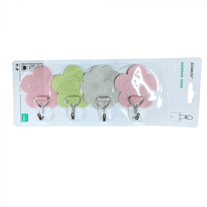 Set 4 Cuiere Autoadezive in Forma de Floare  Multicolore