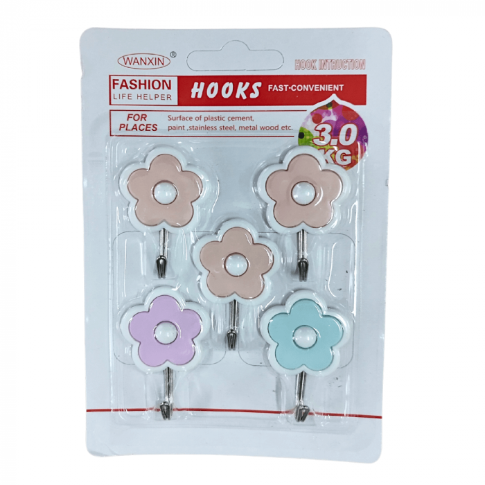 Set 5 Cuiere cu Ventuze  Forma de Floare Multicolor Suporta pana la 3kg