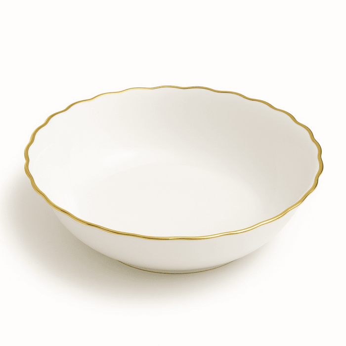 Set 6 Boluri Opal Alb 12.5 cm cu Margini Aurii și Design în Valuri [2]