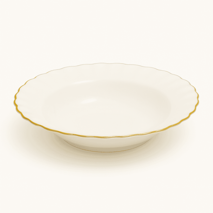 Set 6 Farfurii Adânci Opal Alb 22.5 cm cu Margini Aurii și Design în Valuri [2]