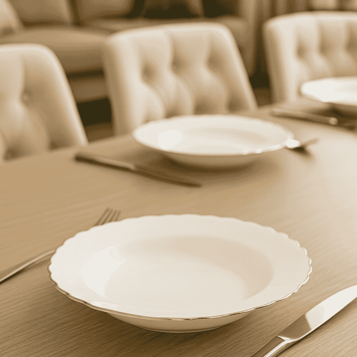 Set 6 Farfurii Adânci Opal Alb 22.5 cm cu Margini Aurii și Design în Valuri [1]