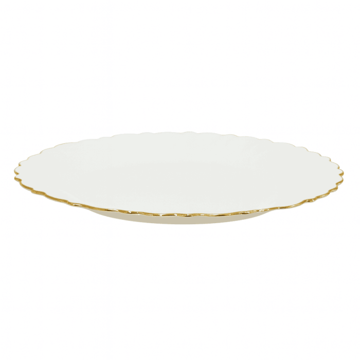 Set 6 Farfurii Desert Opal Alb 19.5 cm cu Margini Aurii și Design în Valuri [3]