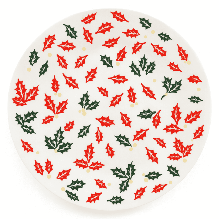 Set 6 Farfurii Desert Opal cu Decor Frunzulițe Roșii și Verzi 19.5 cm [3]