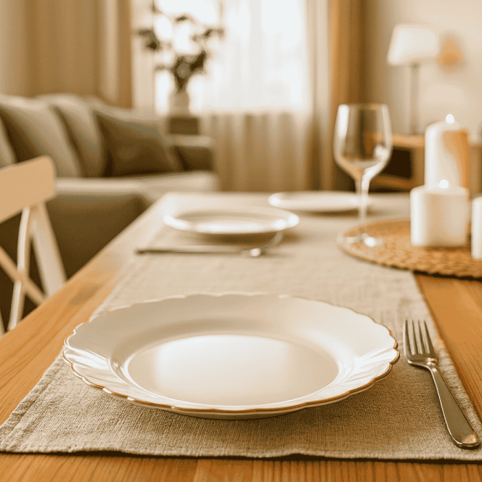 Set 6 Farfurii Întinse Opal Alb 25 cm cu Margini Aurii și Design în Valuri  Eleganță Premium [1]