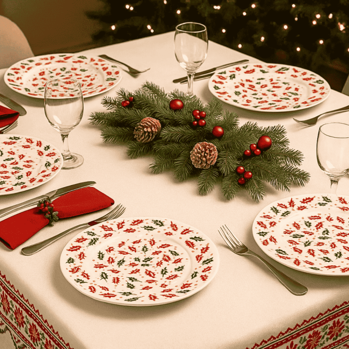 Set 6 Farfurii Intinse Opal cu Decor Frunzulițe Roșii și Verzi 26.5 cm [1]