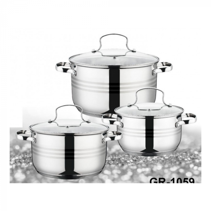 Set 6 piese – 3 oale din inox cu capace din sticlă termorezistentă, Grunberg [3]