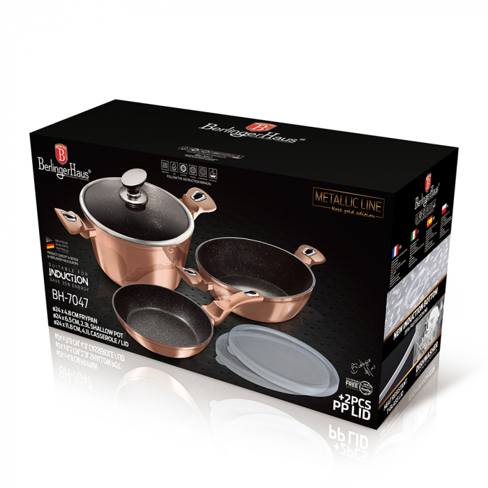Set 6 piese vase BERLINGER HAUS, aluminiu forjat, strat marmorat antiaderent, Rose Gold [2]