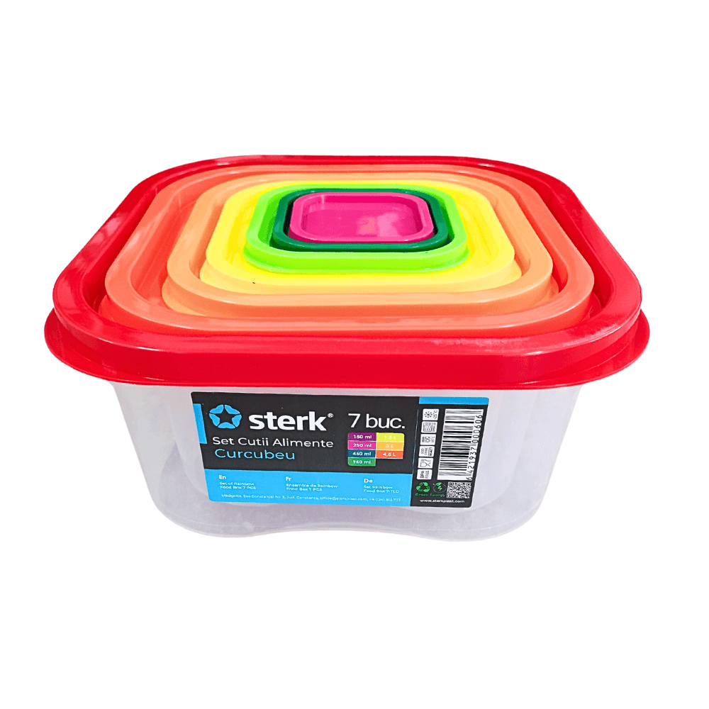 Set 7 Cutii pentru Alimente Curcubeu, din Plastic cu Capac – Depozitare Practică și Colorată [2]