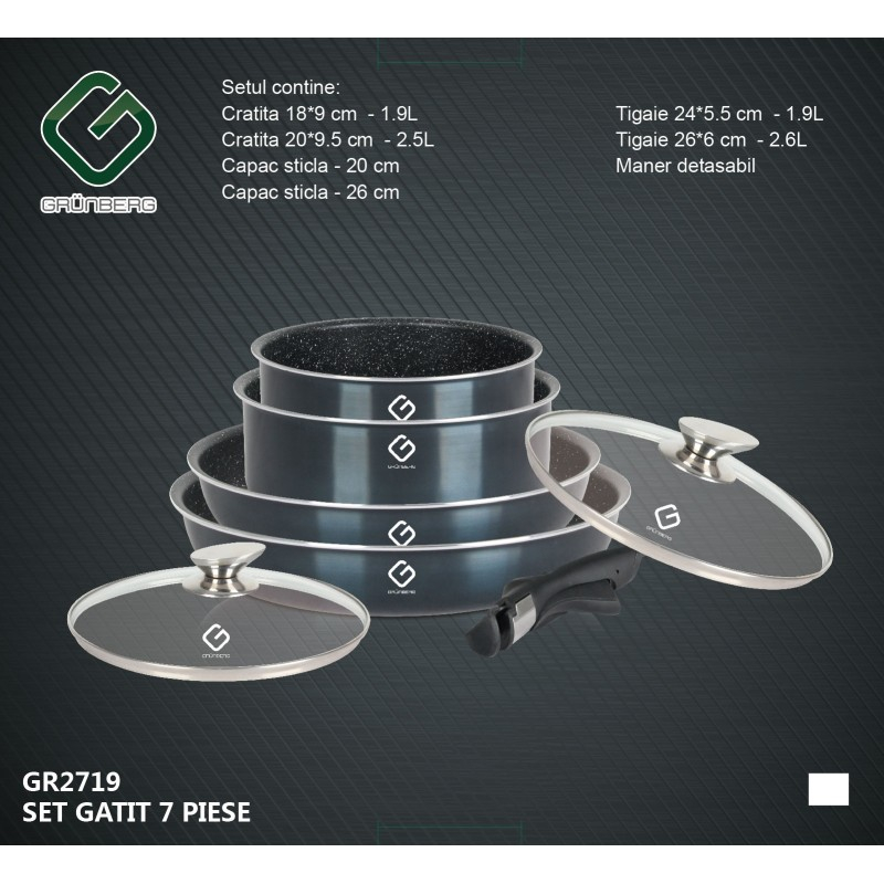 Set 7 Piese 2 Cratite 2 Tigai Aluminiu cu Strat Marmorat [2]