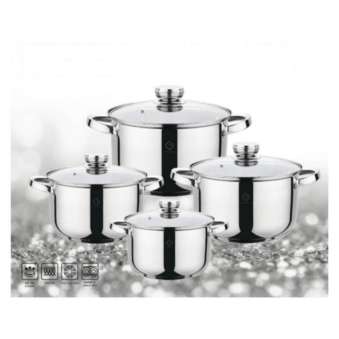 Set 8 piese – 4 oale din inox cu capace din sticlă termorezistentă, Grunberg [2]