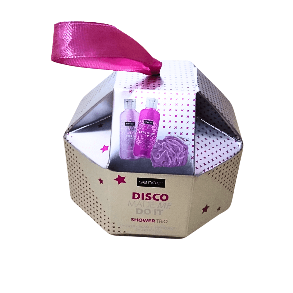 Set Baie Sence Disco  Gel de Dus 50 ml Crema de Dus 50 ml + Burete Exfoliant