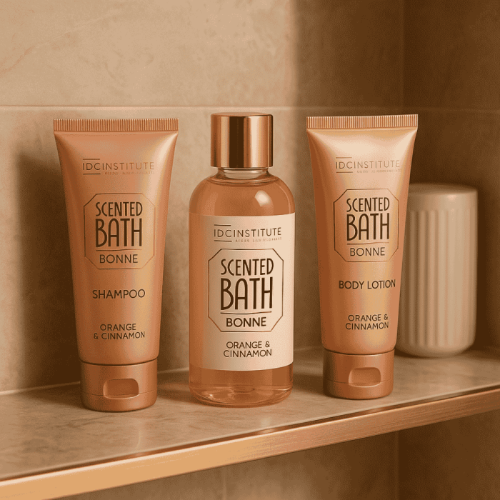 Set Cadou Baie IDC Institute Orange & Cinnamon – Gel Duș 100 ml, Șampon 80 ml, Loțiune Corp 80 ml + Gentuță Pufoasă [2]