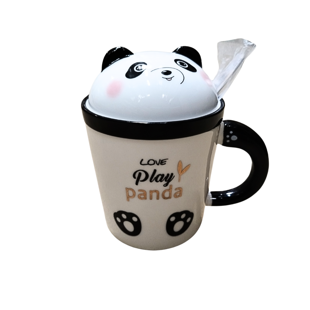 Set Cana Lingurita Si Capac Ceramica Panda