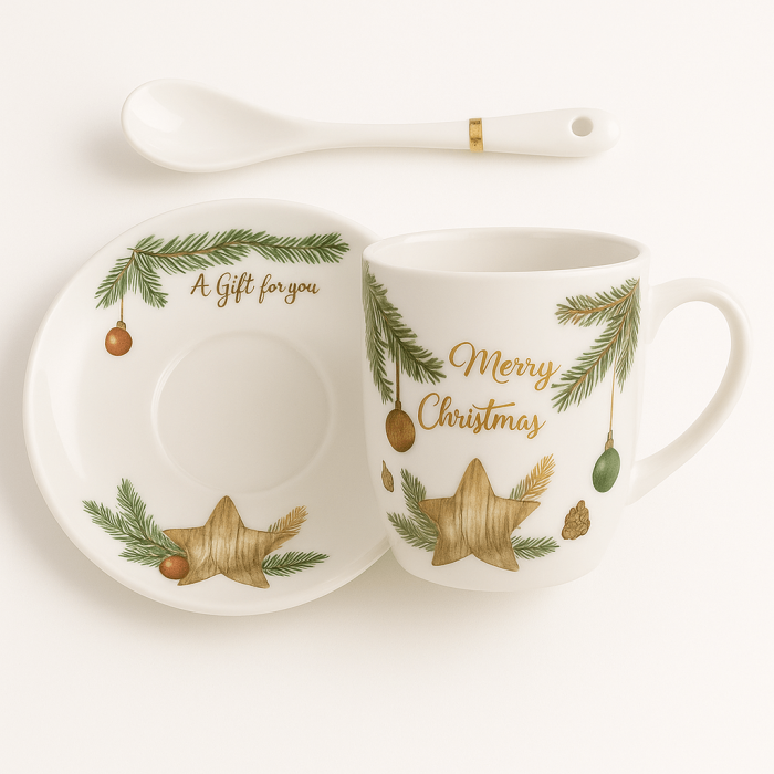 Set Cană Linguriță și Farfurie cu Design Crăciun [1]