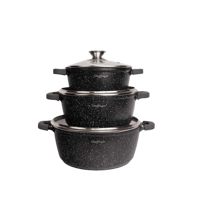 Set Cheffinger 3 Oale Marmorate 20-24-28cm Capace Sticla Termorezistenta [4]