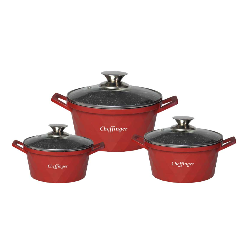 Set de 3 Cratițe Cheffinger cu Capac și Acoperire de Marmură Anti-lipire [2]
