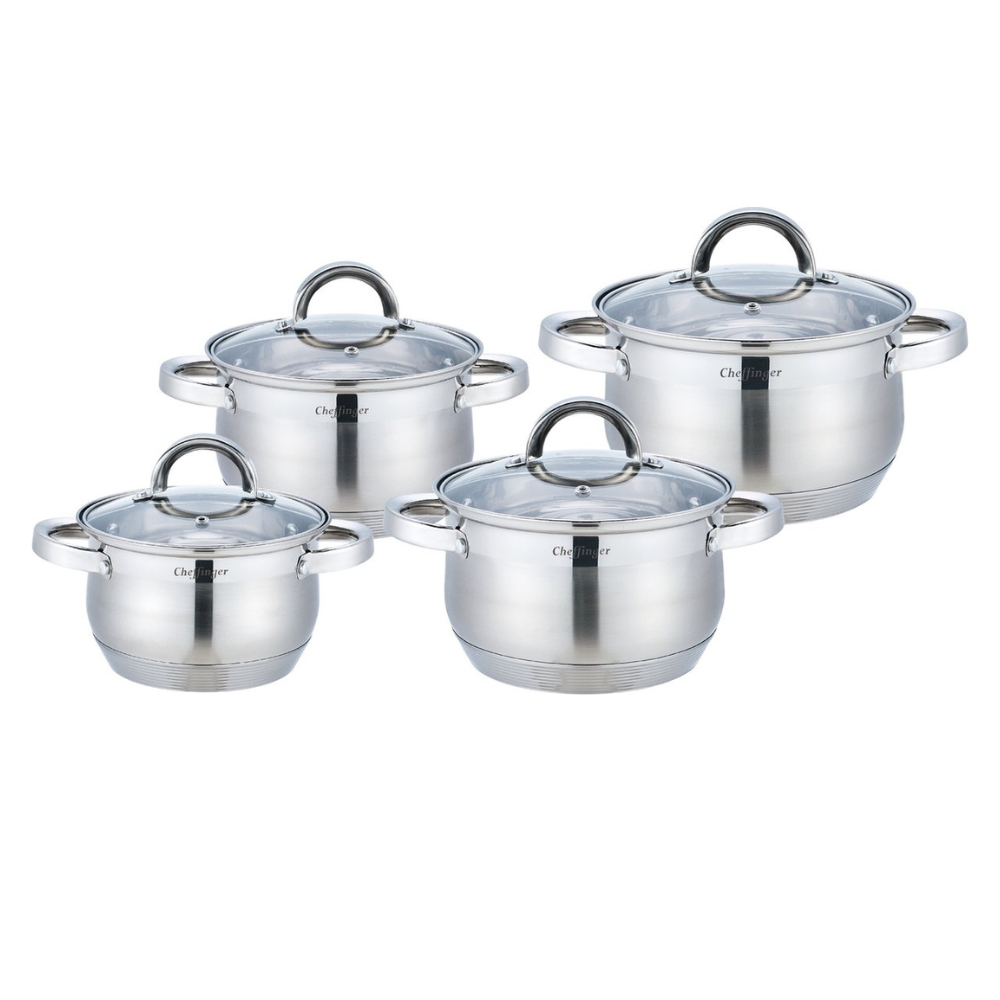 Set de Oale cu Capac din Sticla - 8 Piese Compatibil cu Inductie Cheffinger