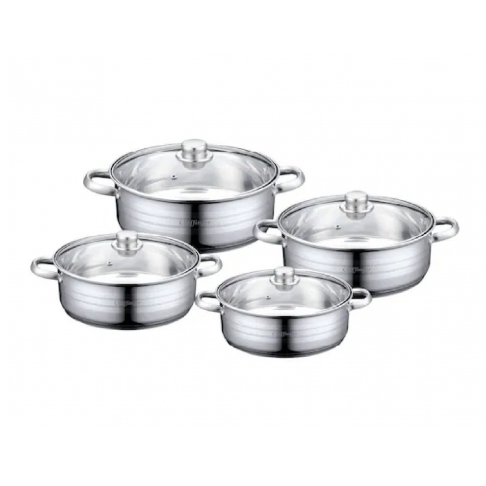 Set de Oale Cheffinger cu Capac din Sticla  (8 Piese) Compatibil cu Inductie