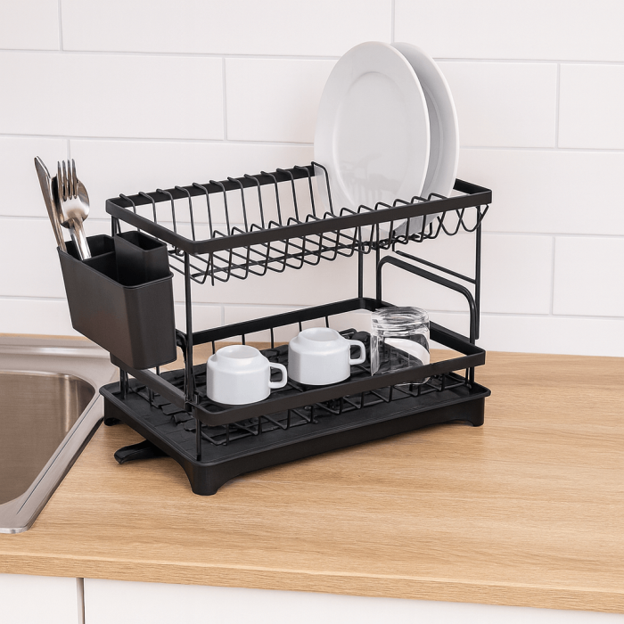 Suport vase otel si plastic cu tava si suport tacamuri 42 x 29 x 38 cm Grunberg [2]