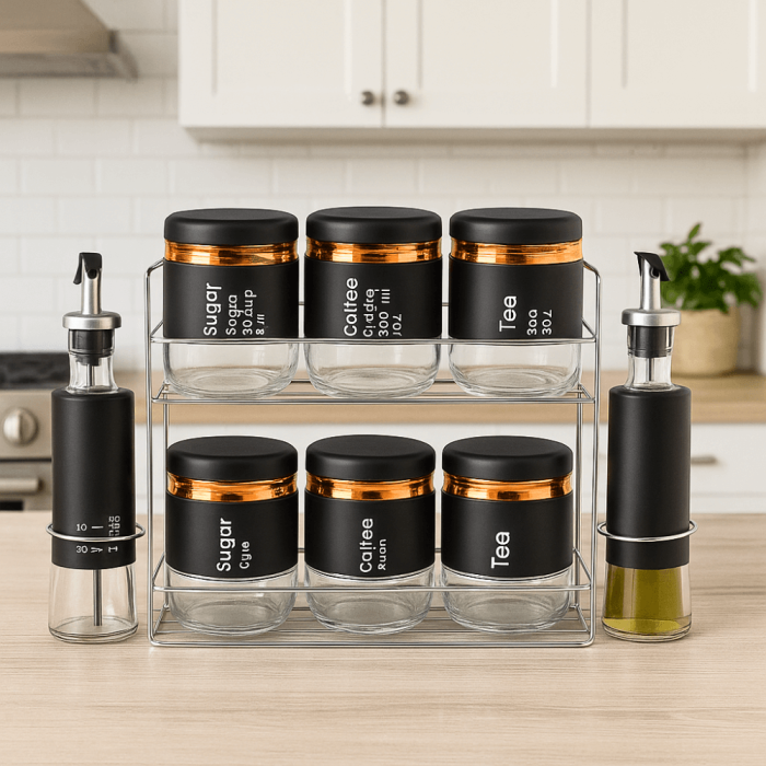 Set recipiente condimente 9 piese si suport metalic [2]