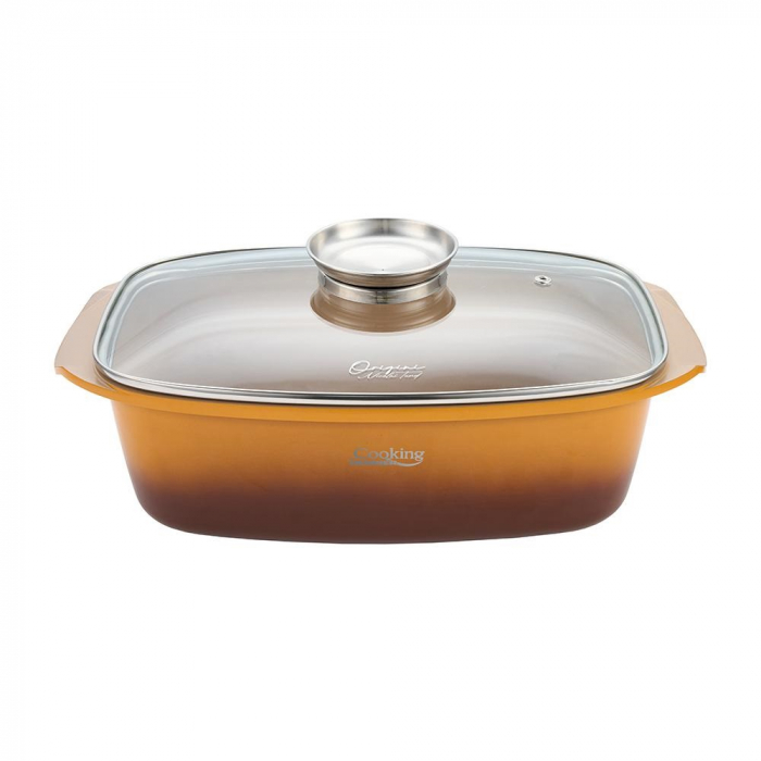 Tava Roaster Aluminiu Turnat 5.3L cu Capac 39x22.5 cm Interior Ceramica [2]