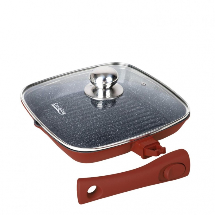 Tigaie Grill Heinner  cu Capac 24 cm din Aluminiu Turnat Inductie [2]