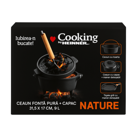 Oale si Cratite - Ceaun Fonta Pura Heinner Cu Capac 2IN1 37X18 Cm 12L