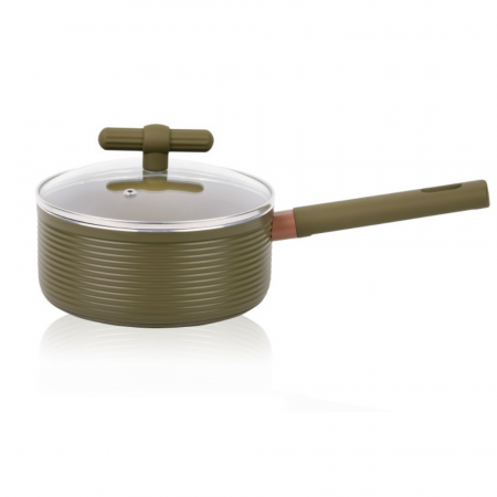Oale si Cratite - Cratiță din aluminiu Grunberg, 1.3L, 16x7.5 cm, interior antiaderent, capac din sticlă termorezistentă, mânere ergonomice cauciucate