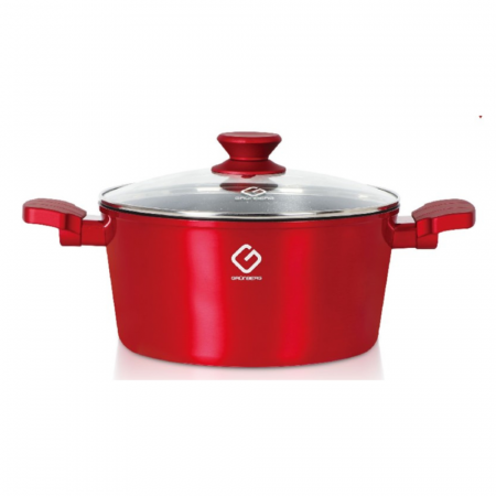 Oale si Cratite - Cratiță din aluminiu Grunberg, 4.3L, 24x12 cm, placată cu ceramică marmorată, capac din sticlă termorezistentă, mânere ergonomice cauciucate