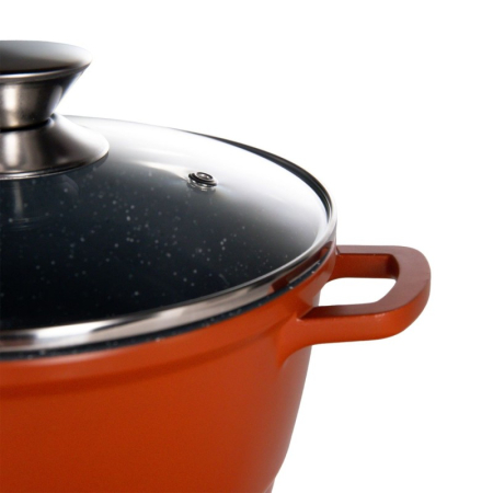 Cratiță Grunberg Aluminiu Tip Tuci Ceramică Marmorată Cu Capac Sticlă 20 Cm 2.3L [3]