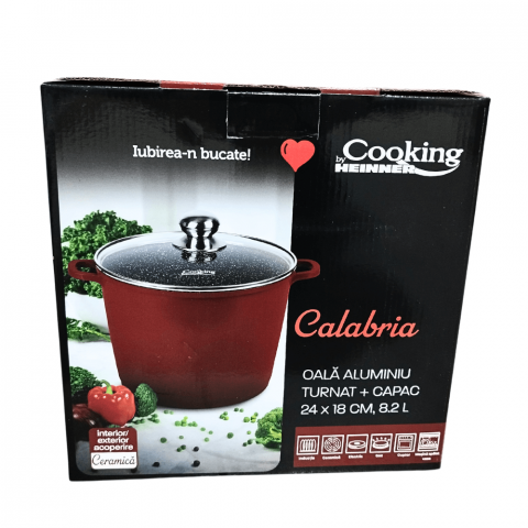 Heinner oală aluminiu cu acoperire din ceramică cu capac din sticlă interior exterior din ceramică aluminiu turnat 24x18cm 8,2l [2]