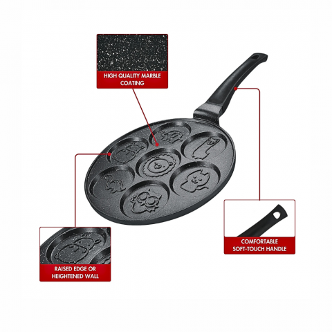 Herzberg Tigaie pentru Clătite / 26 cm / Acoperire cu Marmură / 7 Animale [2]