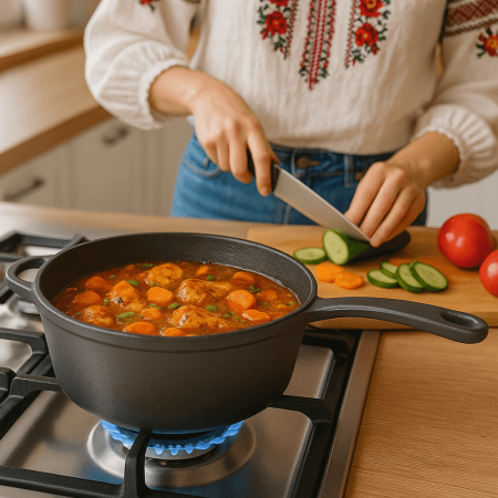 Marble Grey Cratita Heinner Fonta Emailata cu Coada si Capac 2.5L 24x8cm [2]