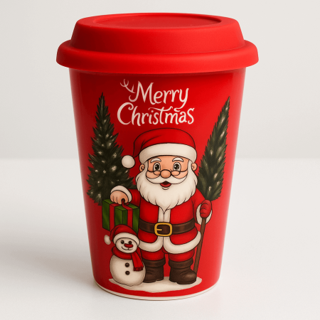 Pahar Ceramica Craciun 400 ml cu Capac Silicon  Oferta 1+1 Gratis [2]